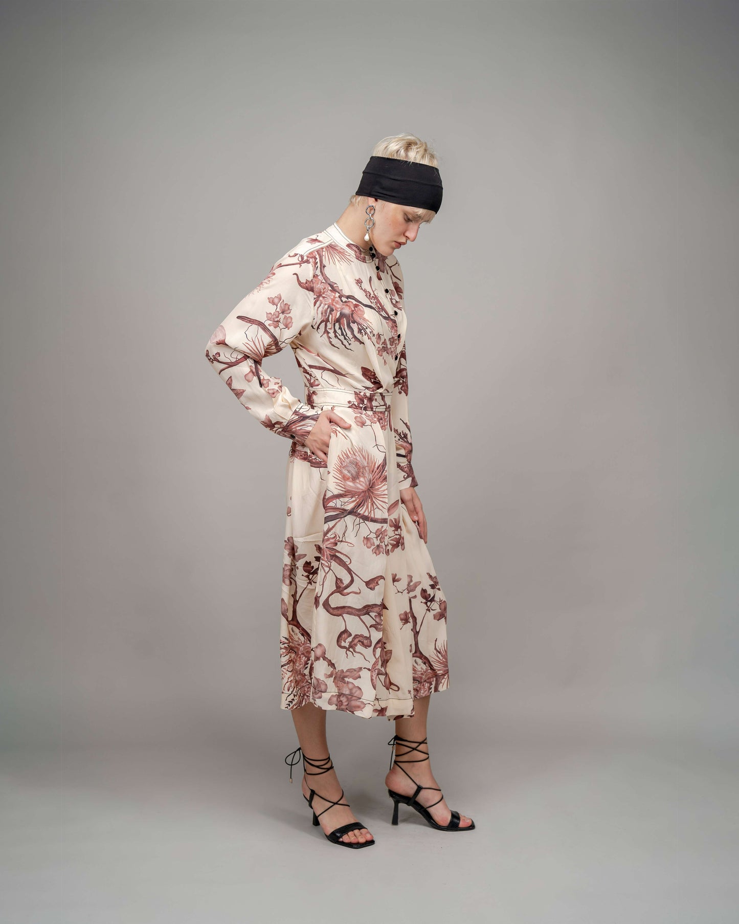 Garden Print Wrap Dress In Apricot - Leh Studios