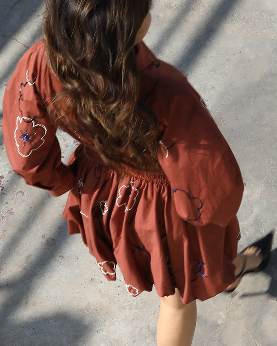 Embroidered Bubble Hem Dress - Leh Studios