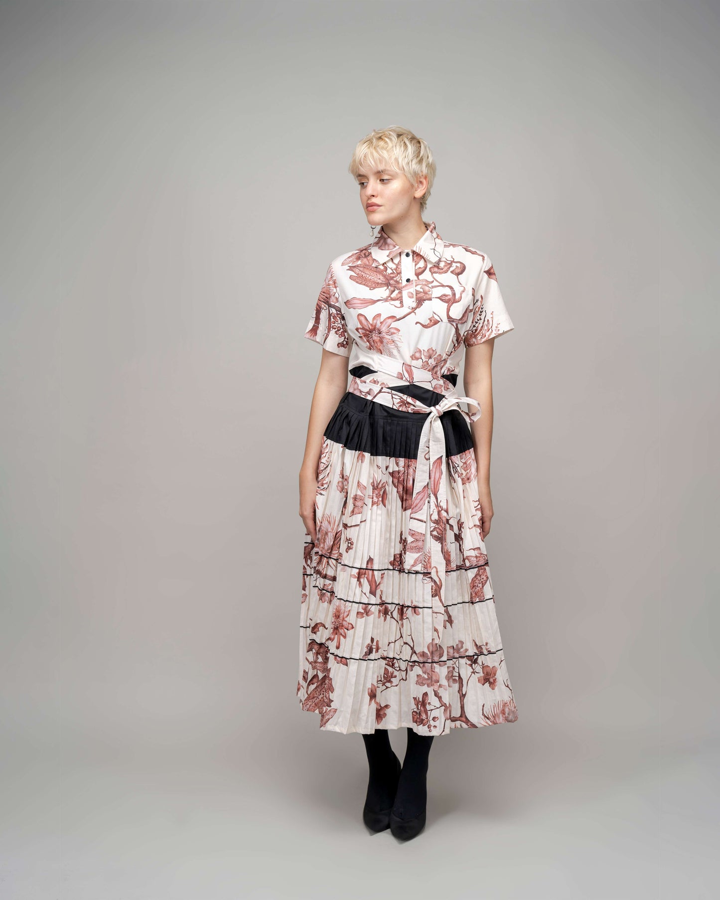Garden Print Church Dress In Apricot - Leh Studios
