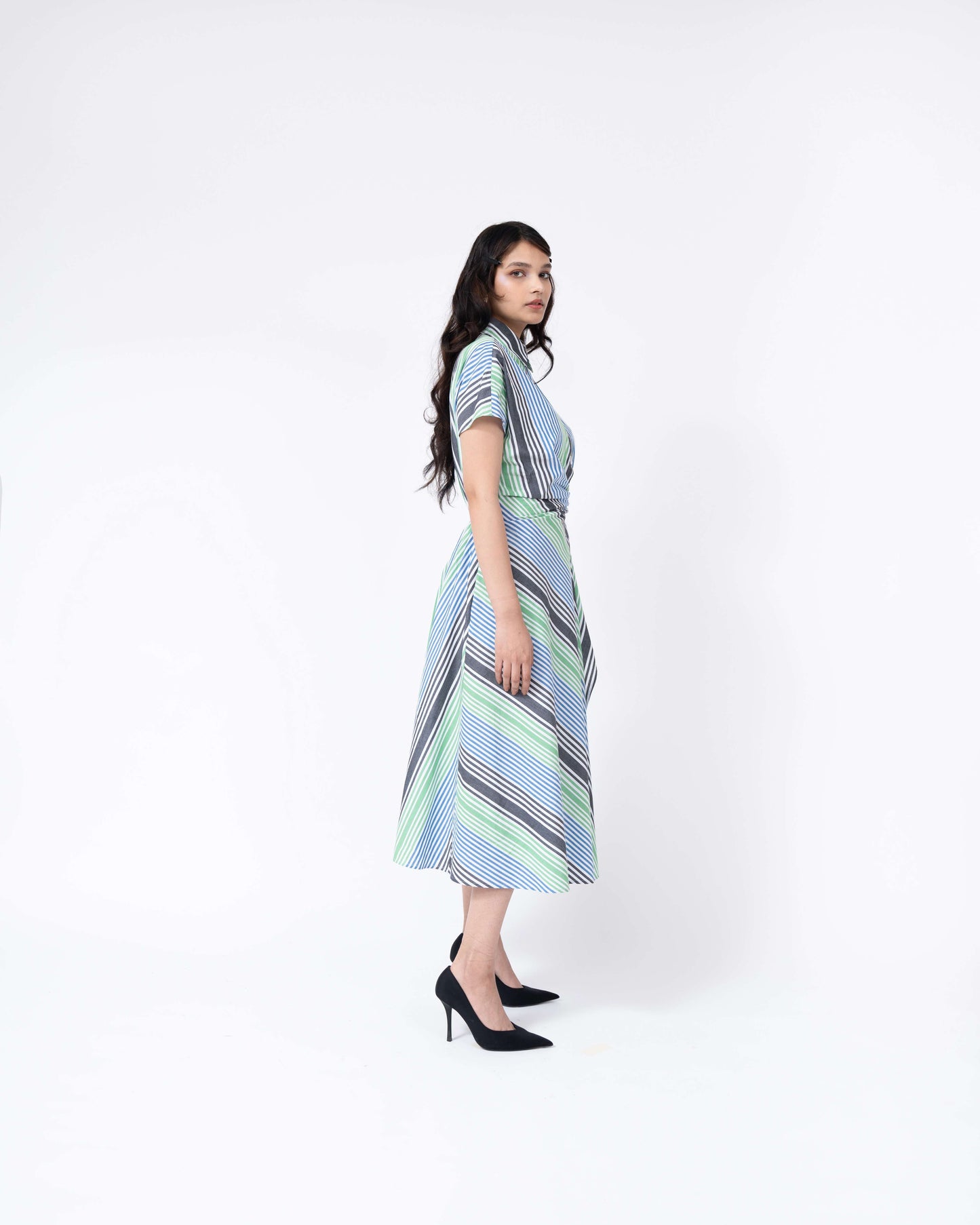 Multi Stripe Wrap Dress - Leh Studios