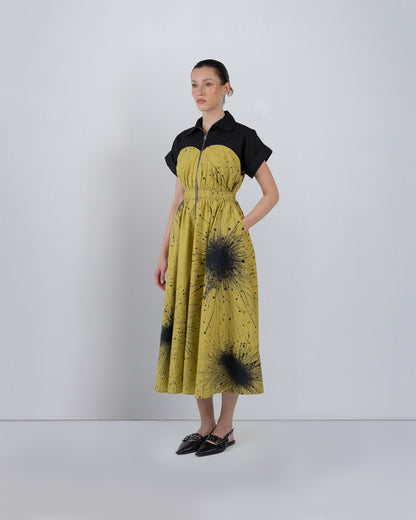 Cup Zipper Dress In Splatter Print