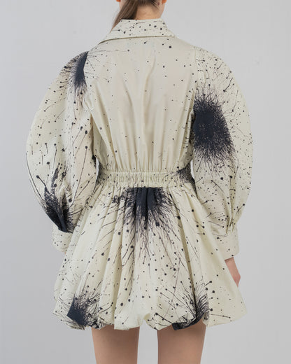Bubble Hem Dress in Splatter Print