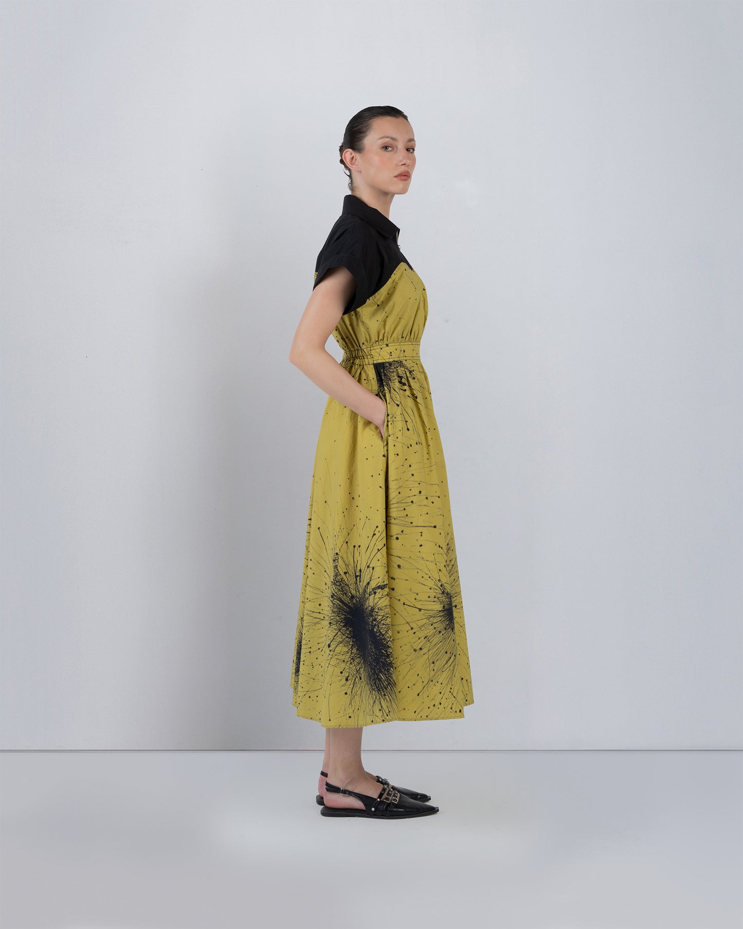 Cup Zipper Dress In Splatter Print