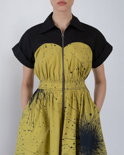 Cup Zipper Dress In Splatter Print