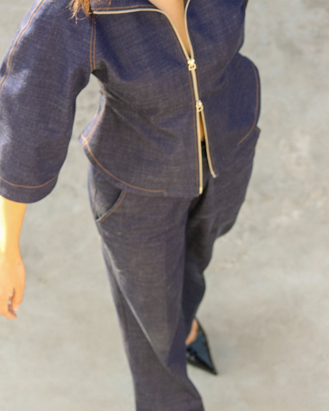 Denim Zip Top