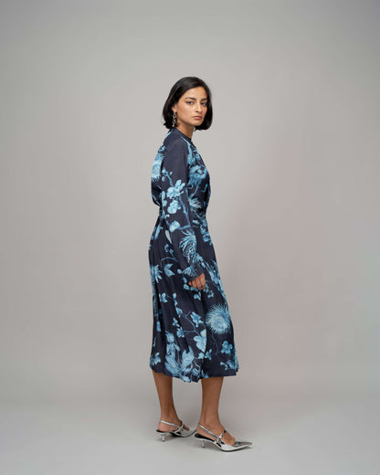 Garden Print Wrap Dress In Aourora Borealis