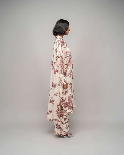 Garden Print High Low Shirt Dress In Apricot