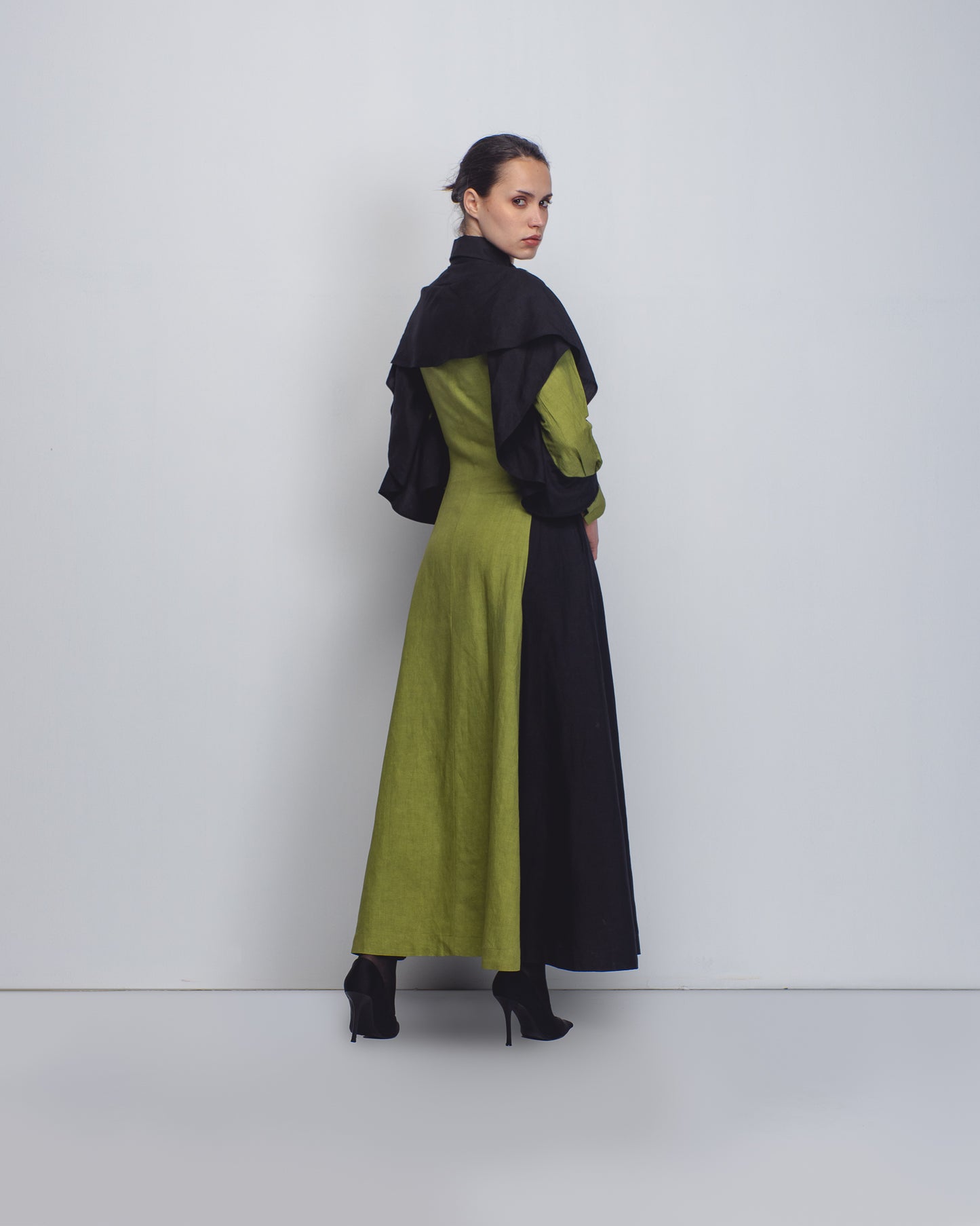 Contemporary fit-and-flare evening dress combining traditional craftsmanship with conscious design | Leh Studios