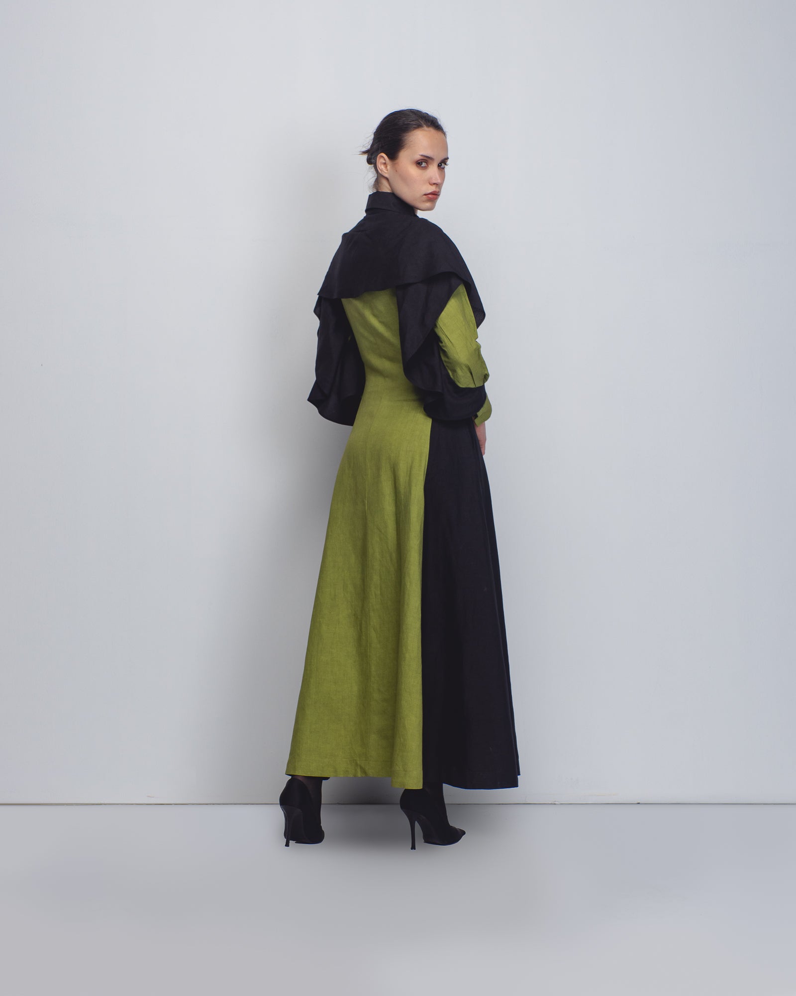 Contemporary fit-and-flare evening dress combining traditional craftsmanship with conscious design | Leh Studios