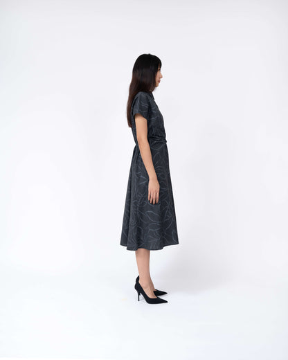 Abstract Leaf Print Wrap Dress