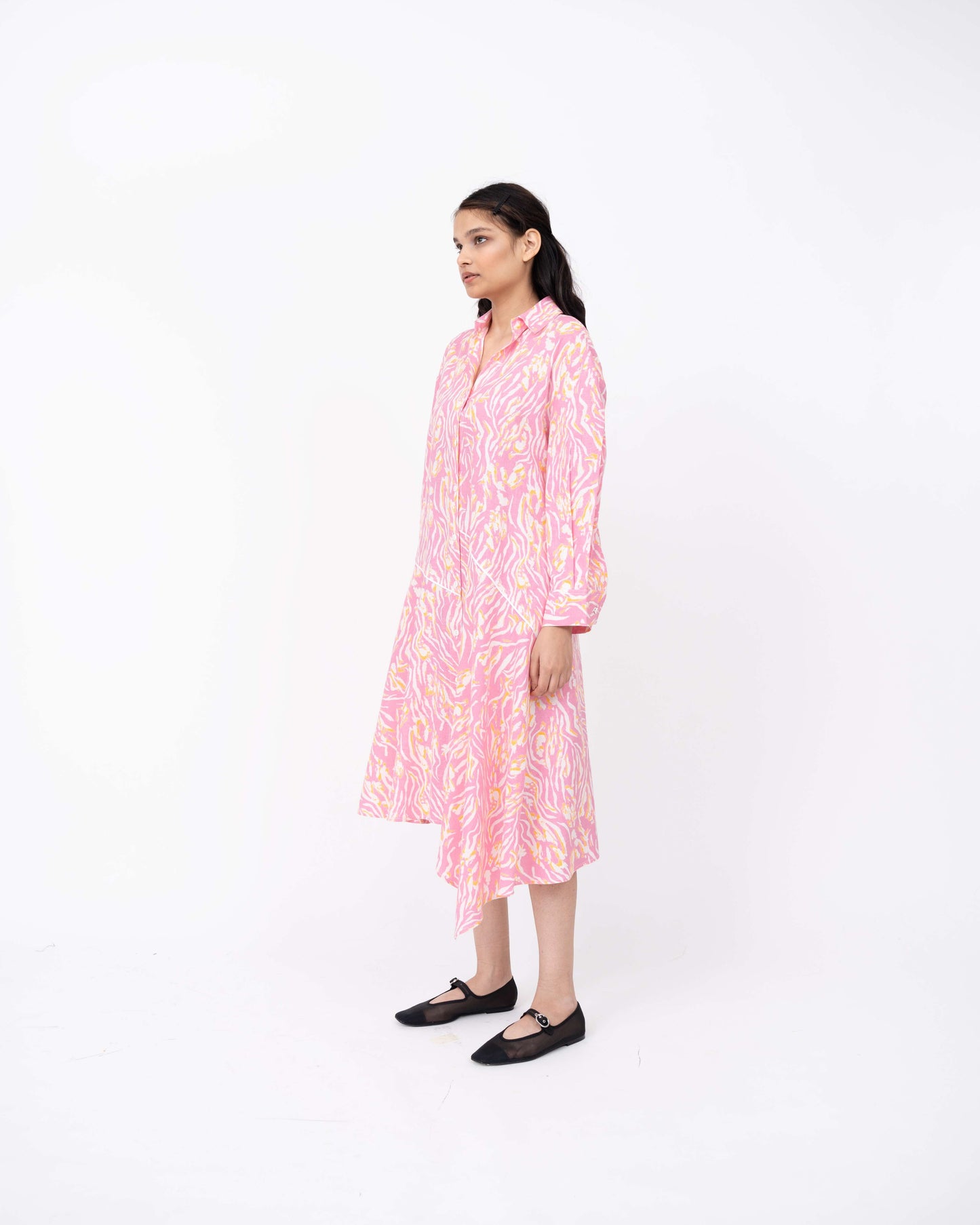 Pink Wave Print New Slide Shirt Dress
