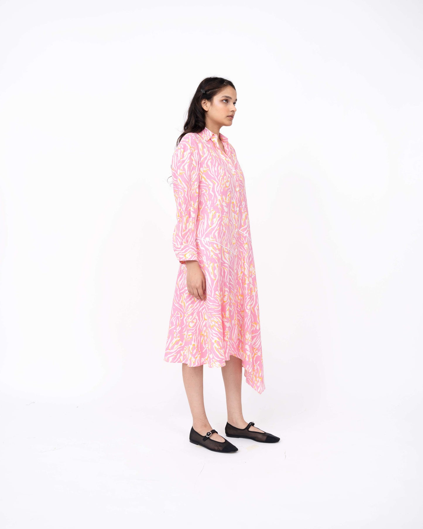 Pink Wave Print New Slide Shirt Dress