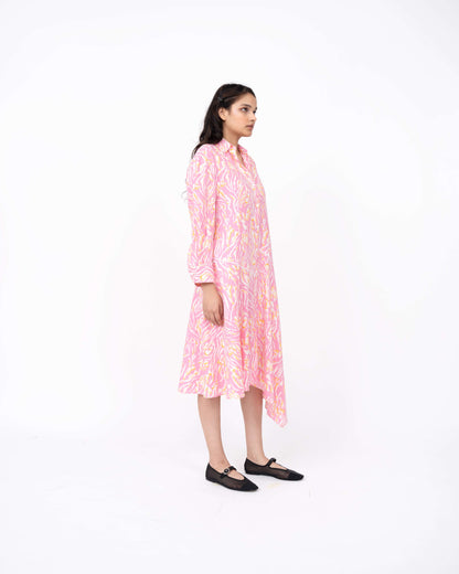 Pink Wave Print New Slide Shirt Dress