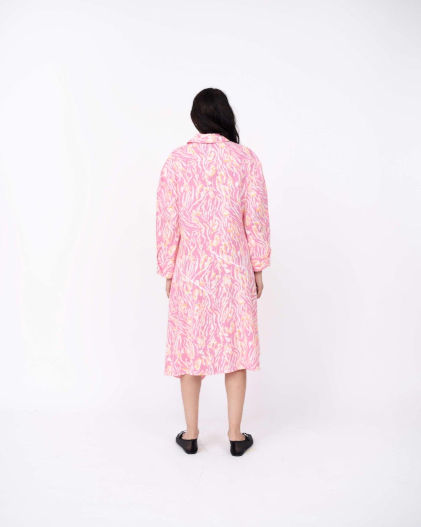 Pink Wave Print New Slide Shirt Dress