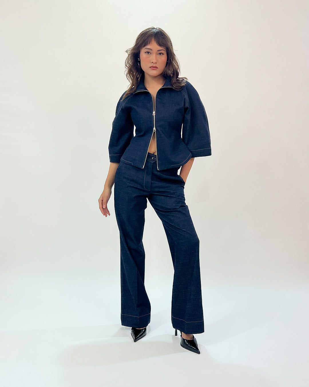Denim Zip Top