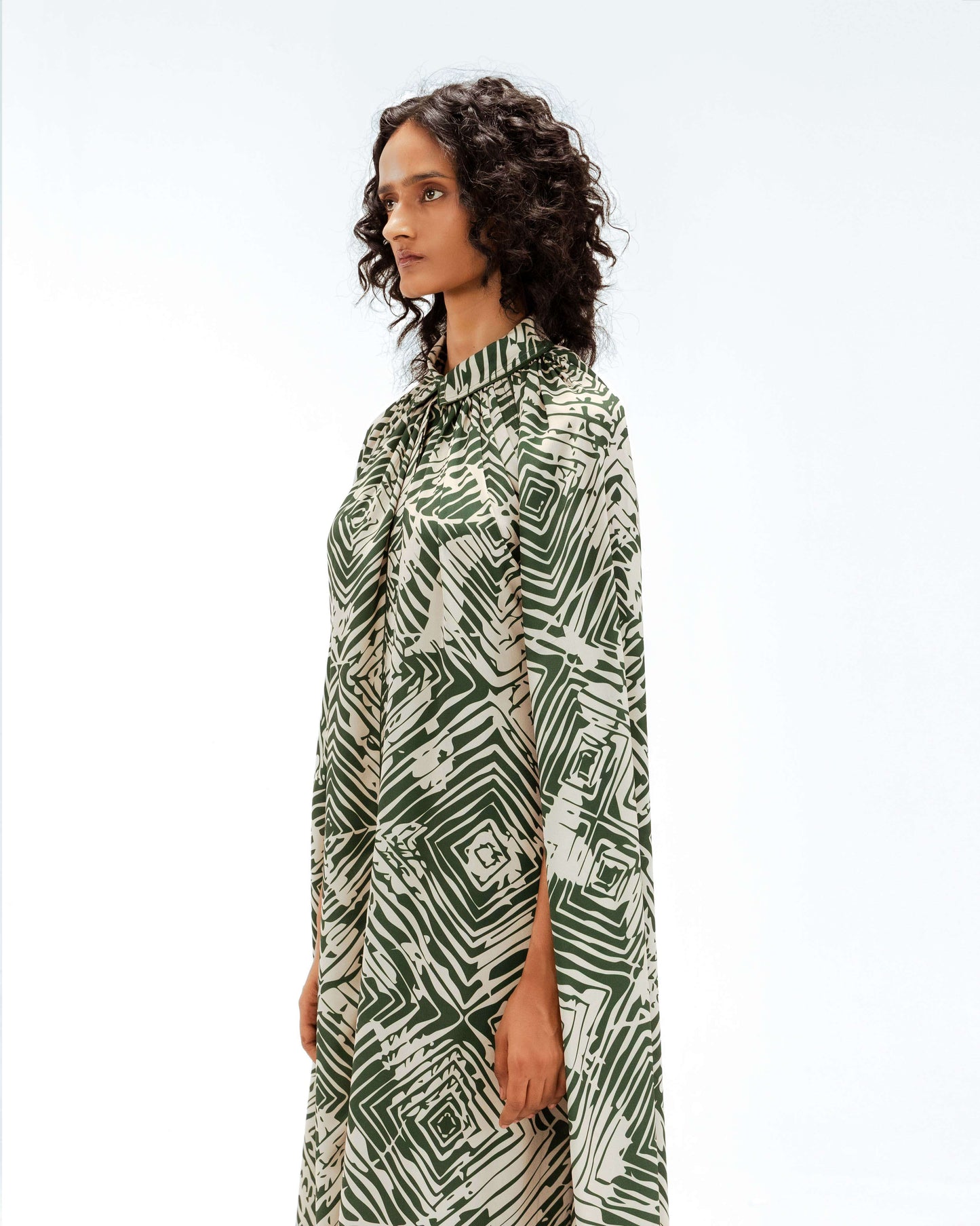 Florix Print Crepe Cape Dress