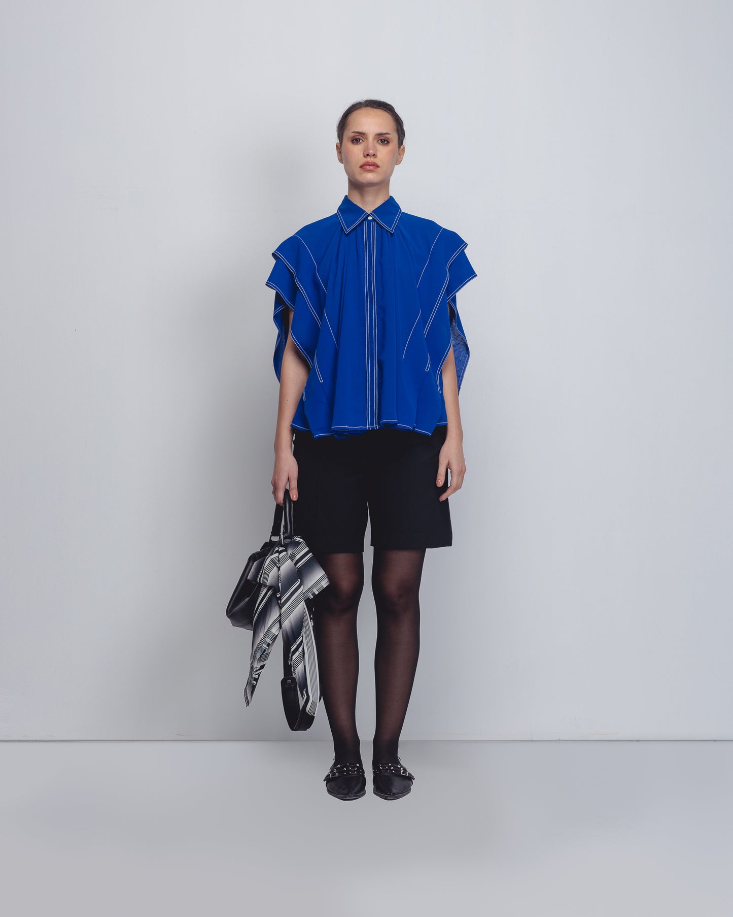 Cobalt blue handcrafted shirt with contrast topstitching | Sustainable co-ord set – Leh Studios